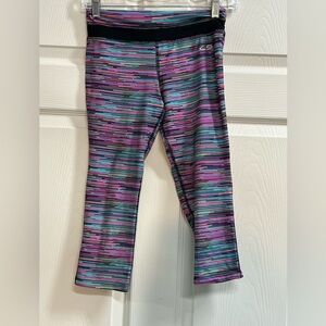 Champion C9 Duo Dry Girls Blue, Purple, Black Striped Leggings - Large - VGUC